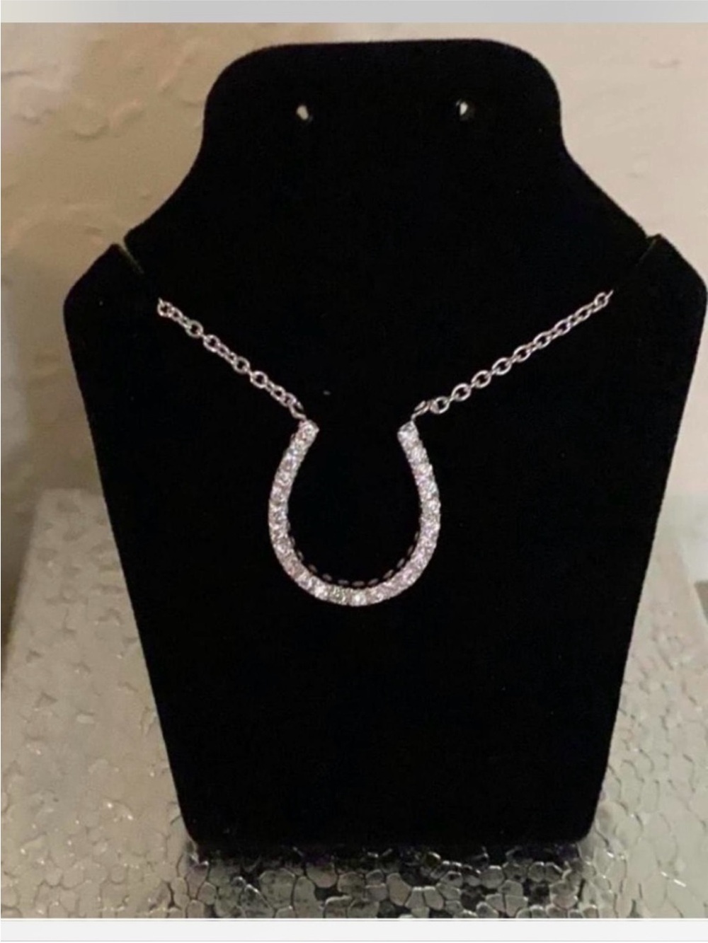 New ~ Cubic Zirconia Horseshoe Pendant Sterling Necklace 16 In W/2in Extender
